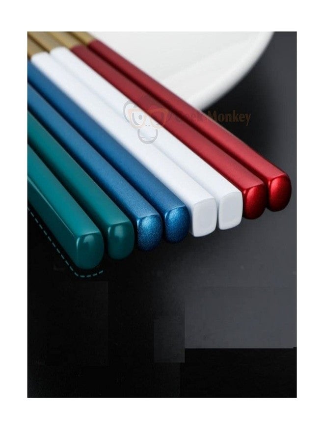 جيك مونكي طقم عيدان طعام من الفولاذ المقاوم للصدأ قابلة لإعادة الاستخدام من جيكمونكي، مطلية بالذهب، آمنة للغسل في غسالة الأطباق، عيدان طعام بطول 9 بوصات للأطعمة الآسيوية الكورية والصينية واليابانية (أزرق، زوج واحد) - Image 3